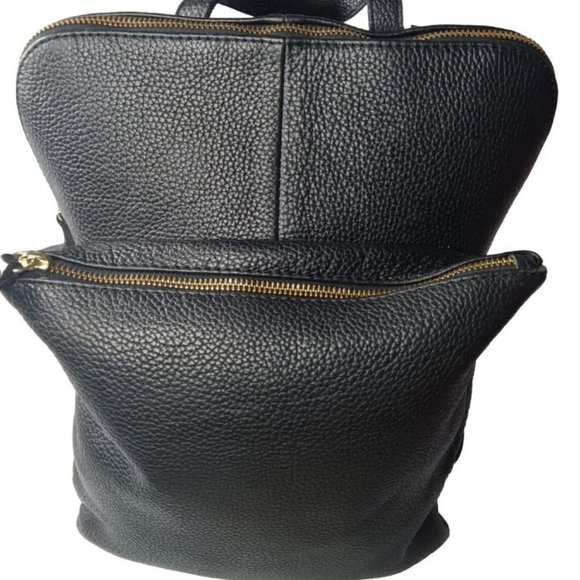L.CREDI Black Leather Backpack Convertible Shoulder Bag Daypack Made in Italy